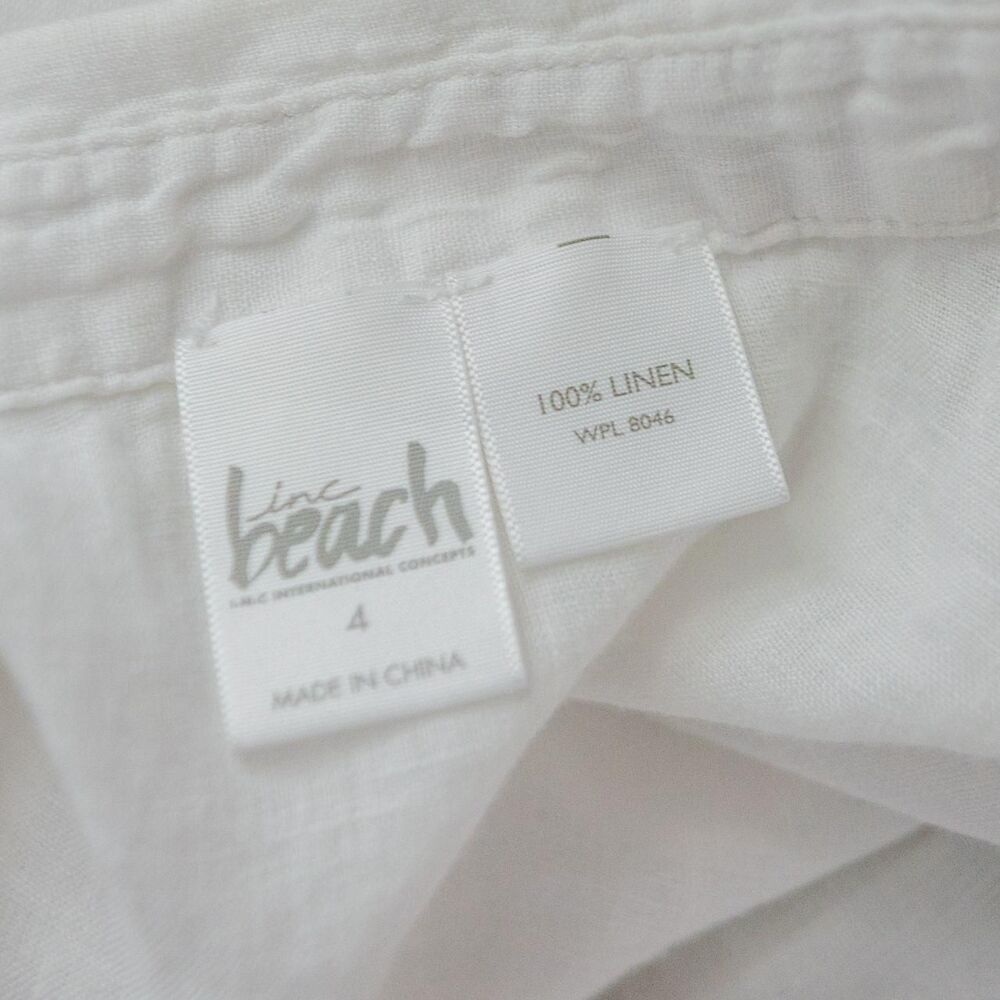 Classic White Linen Sleeveless Summer Beach Cottage Button Collared Womens Shirt - Picture 7 of 8